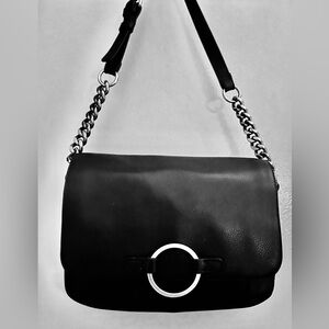 Harley-Davidson Women’s Black Leather O-Ring Chain Flap Crossbody Bag